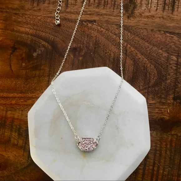 Blush & Silver Dainty Druzy Geometric Necklace NEW - Picture 2 of 2